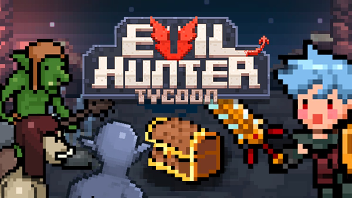 A group of pixel villagers in Evil Hunter Tycoon.