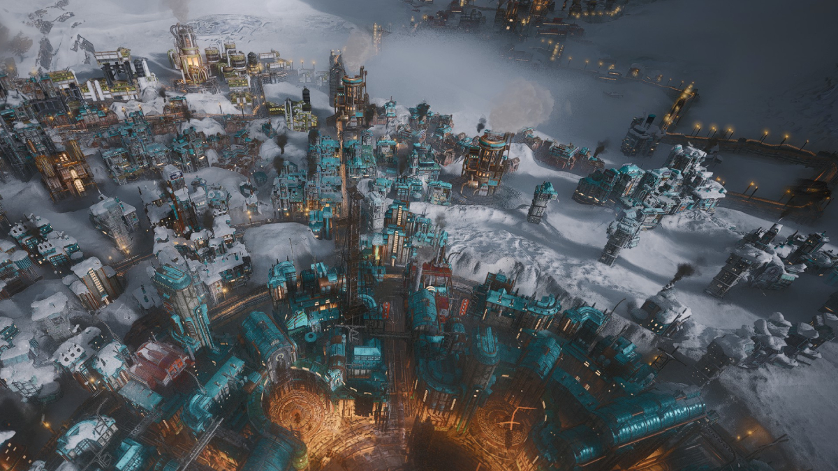 Frostpunk 2 How To Build Districts Explained: A wide shot of The City and several districts.
