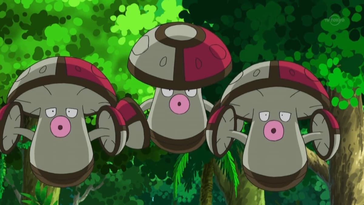 Three Amoongus ready to Spore in Pokemon Scarlet and Violet.