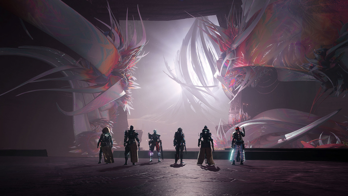 Guardians standing in front of Destiny 2: Lightfall's Root of Nightmares raid.