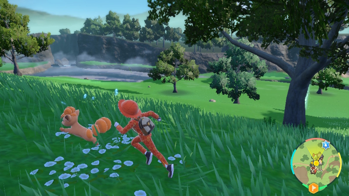 The player character pursues a Vulpix on Kitakami Island in Pokemon Scarlet/Violet