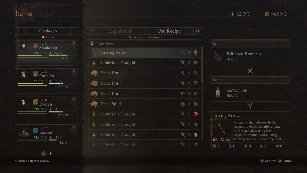 List of Crafting Combinations Recipes in Dragon's Dogma 2