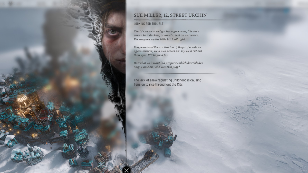 Frostpunk 2 Preview - A Chilling Return To Frostland: A character popup event during gameplay.
